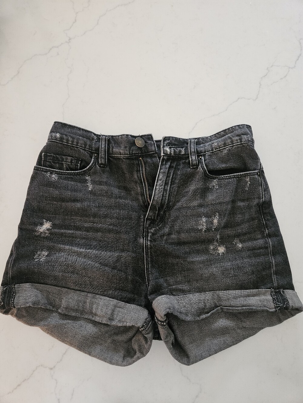 Urban Outfitters BDG Black Distressed Mom High-Rise Denim Distressed Shorts, 26